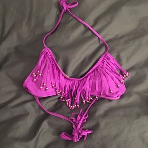 Purple fringe swim suit top